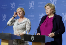 Xisbiga FRP oo laga yaabo in maanta isaga baxaan Xukuumada Erna Solberg.